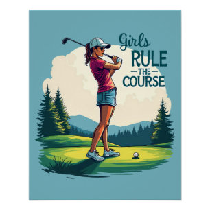 Poster Les filles gouvernent le parcours Retro Golf Illus