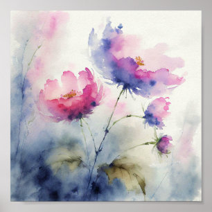 Poster Les fleurs d'aquarelle violette et rose art