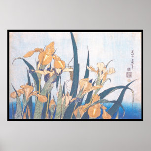 Poster Les fleurs d'Irises et de Grasshopper Katsushika H