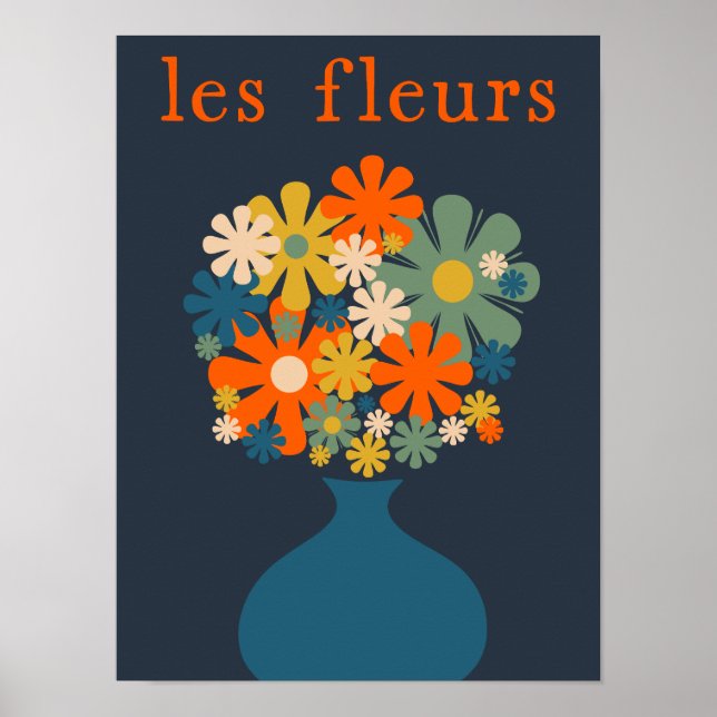 Poster Les Fleurs mignonnes Fleurs rétro en Vase Blue Ora (Devant)