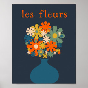 Poster Les Fleurs Retro Flowers en Vase Blue Orange