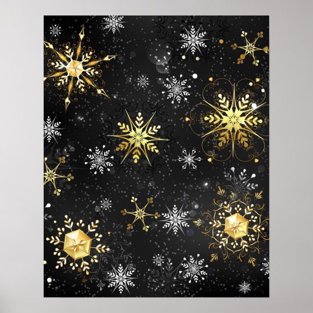 Poster Les flocons dorés de Noël sur l'Arrière - plan noi (Devant)