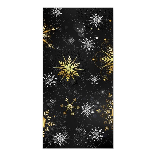 Poster Les flocons dorés de Noël sur l'Arrière - plan noi (Devant)