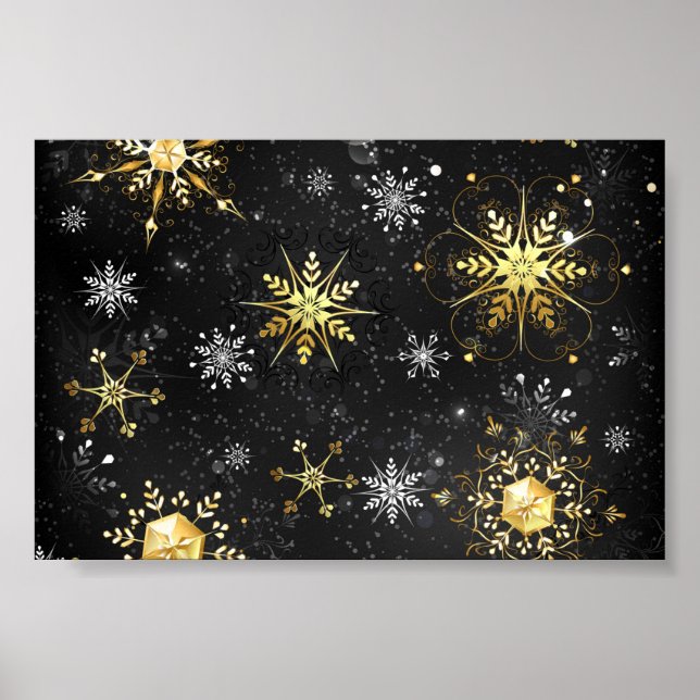 Poster Les flocons dorés de Noël sur l'Arrière - plan noi (Devant)