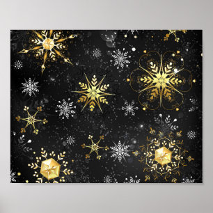 Poster Les flocons dorés de Noël sur l'Arrière - plan noi