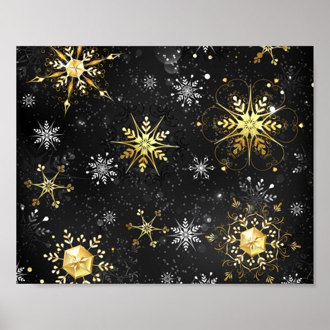 Poster Les flocons dorés de Noël sur l'Arrière - plan noi (Devant)