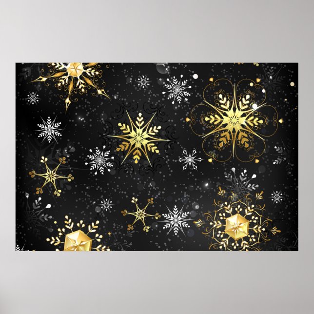 Poster Les flocons dorés de Noël sur l'Arrière - plan noi (Devant)