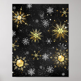 Poster Les flocons dorés de Noël sur l'Arrière - plan noi