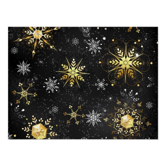 Poster Les flocons dorés de Noël sur l'Arrière - plan noi (Devant)