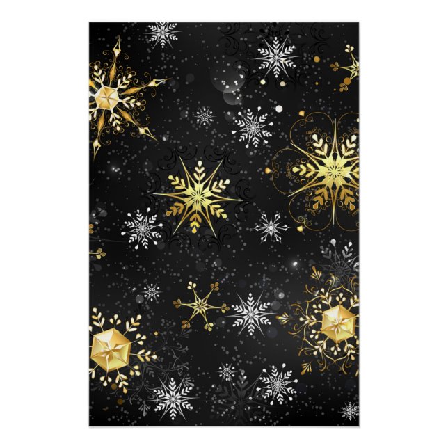 Poster Les flocons dorés de Noël sur l'Arrière - plan noi (Devant)