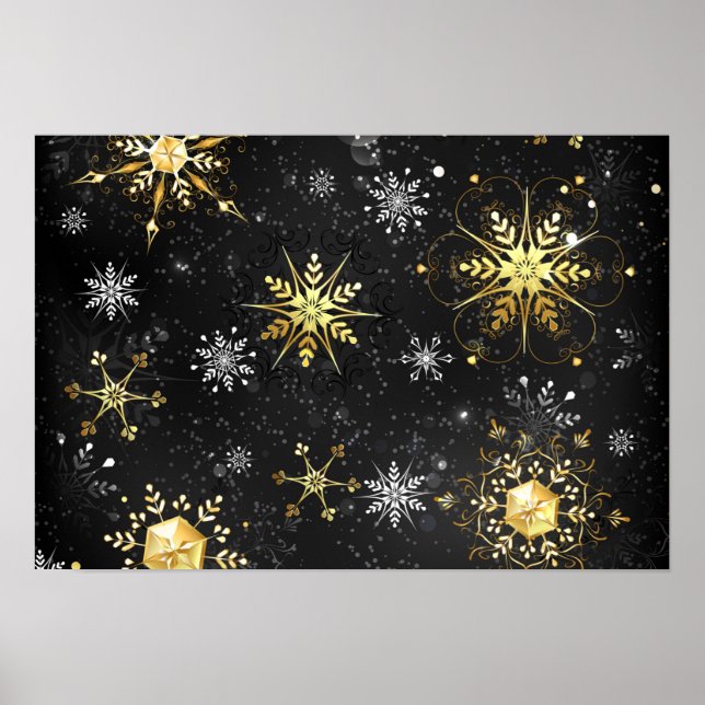 Poster Les flocons dorés de Noël sur l'Arrière - plan noi (Devant)