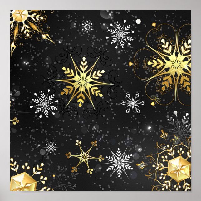 Poster Les flocons dorés de Noël sur l'Arrière - plan noi (Devant)