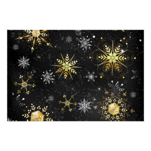 Poster Les flocons dorés de Noël sur l'Arrière - plan noi
