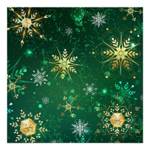 Poster Les flocons dorés de Noël sur l'Arrière - plan ver