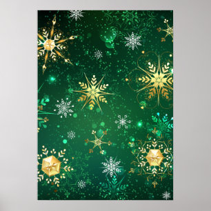 Poster Les flocons dorés de Noël sur l'Arrière - plan ver