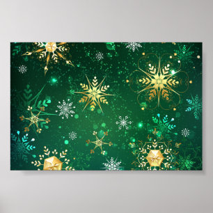 Poster Les flocons dorés de Noël sur l'Arrière - plan ver