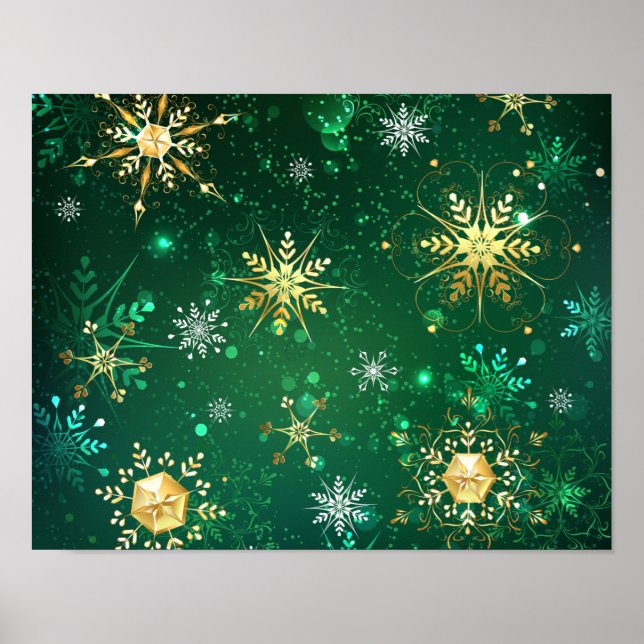Poster Les flocons dorés de Noël sur l'Arrière - plan ver (Devant)