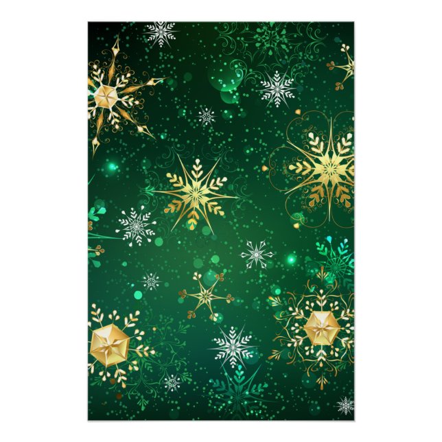 Poster Les flocons dorés de Noël sur l'Arrière - plan ver (Devant)
