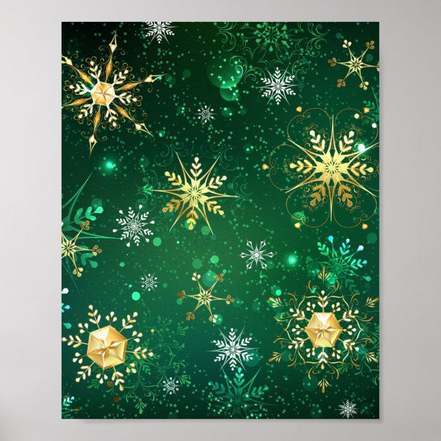 Poster Les flocons dorés de Noël sur l'Arrière - plan ver (Devant)