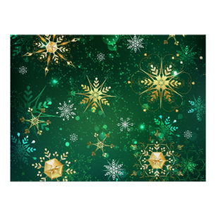 Poster Les flocons dorés de Noël sur l'Arrière - plan ver