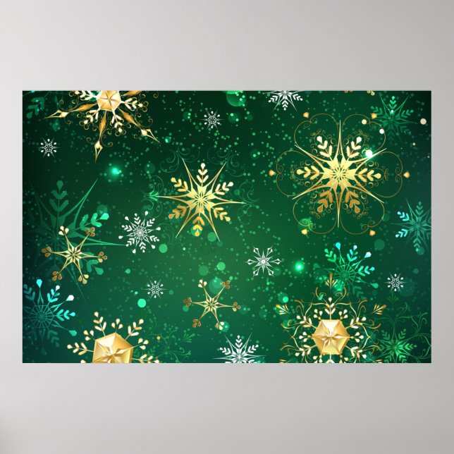 Poster Les flocons dorés de Noël sur l'Arrière - plan ver (Devant)