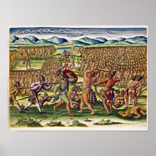 Poster Les Français aident les Indiens dans la bataille (Devant)