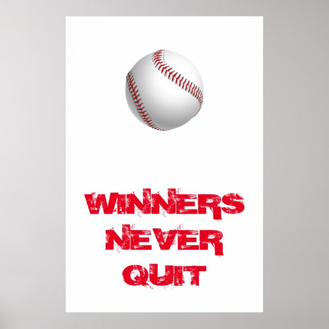 Poster Les gagnants ne cessent jamais de baseball inspira (Devant)
