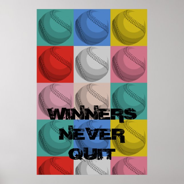 Poster Les gagnants ne cessent jamais de baseball inspira (Devant)