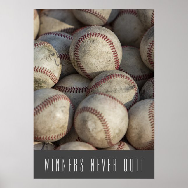 Poster Les gagnants ne cessent jamais de baseball inspiré (Devant)
