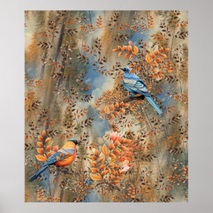 Poster Les grands arbres, les Feuilles de l'automne et le