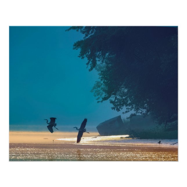 Poster Les Grands Hérons Bleus prennent l'avion - Turquoi (Devant)