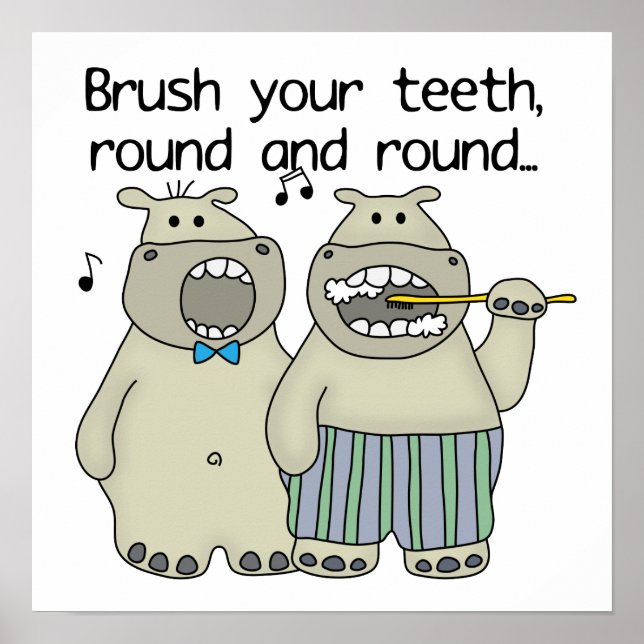 Poster Les hippopotames se brossent les dents (Devant)