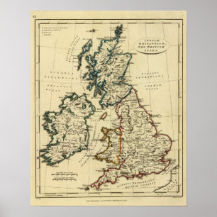 Poster Les îles britanniques avec leurs frontières