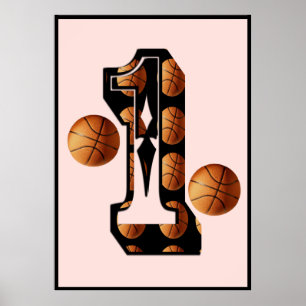 Poster Les Joueurs De Basketball Numéro Un Avec Basketbal
