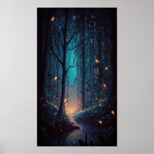 Poster Les lucioles magiques dans la forêt