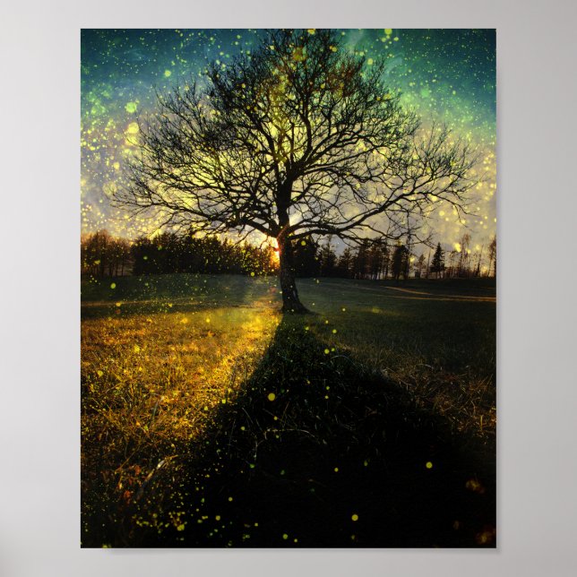 Poster Les lucioles magiques paysage onirique (Devant)