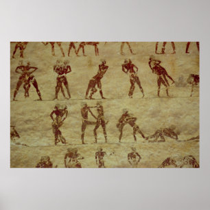 Poster Les lutteurs, détail de la peinture murale du tomb