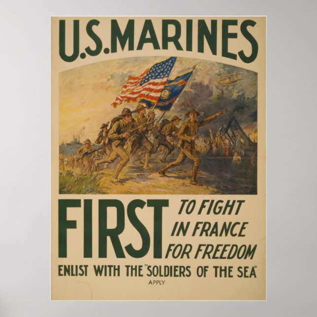 Poster Les Marines des Etats-Unis d'abord à combattre en  (Devant)