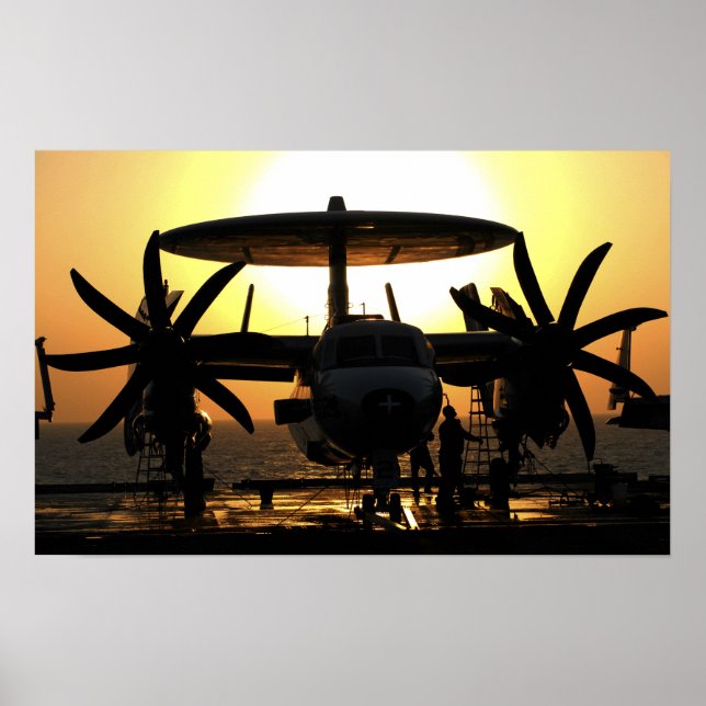 Poster Les marins travaillent sur un avion Hawkeye E-2C (Devant)