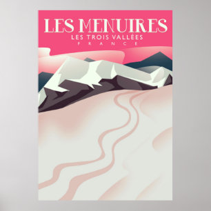 Poster Les Menuires, Les Trois Vallées, France Ski vintag