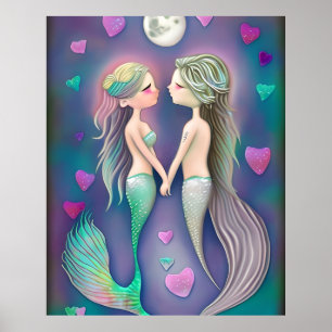 Poster Les mignonnes sirènes adorent le cadeau de la Sain