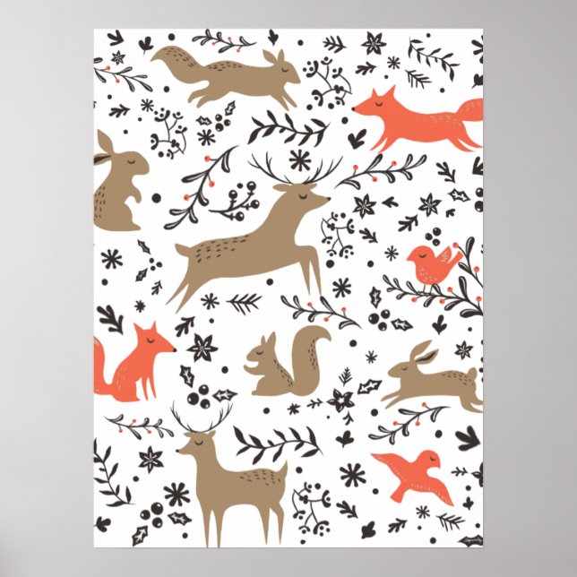 Poster Les mignons animaux motif de Noël (Devant)