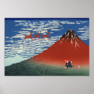 Poster Les montagnes Fuji à Noël, Art Japonais Vintage