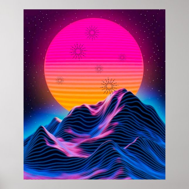 Poster Les monts Neon brillants Dusk à l'aube (Devant)