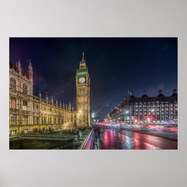 Poster Les monuments | Big Ben la nuit (Devant)