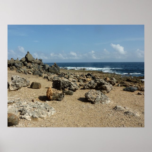 Poster Les monuments rocheux sur la côte d'Aruba (Devant)