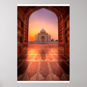 Poster Les monuments Taj Mahal, Inde au coucher du sole