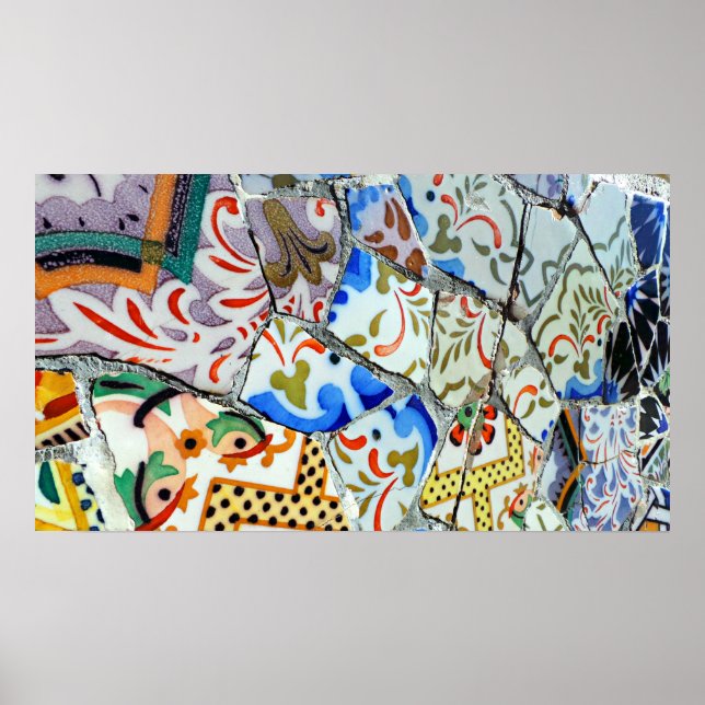 Poster Les mosaïques du parc Guell de Gaudi (Devant)