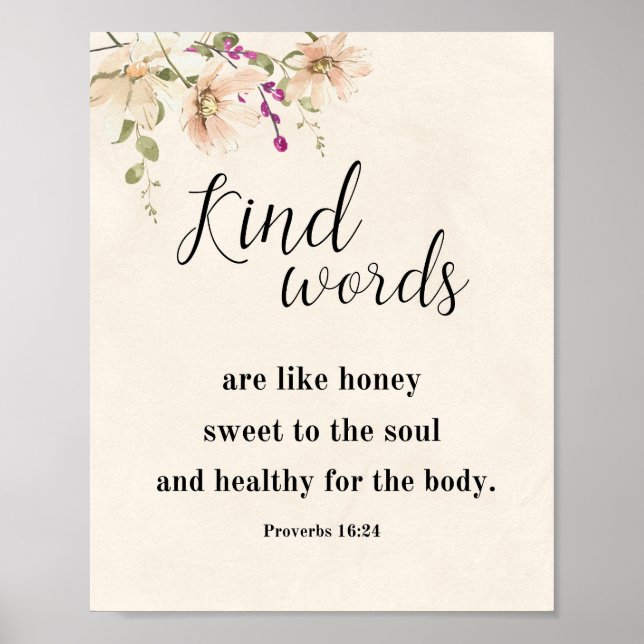 Poster Les mots sont comme du miel, Proverbes 16:24 (Devant)