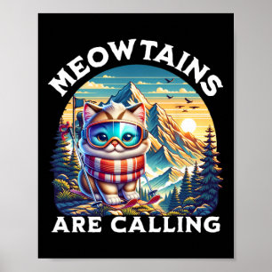 Poster Les Mowtains Appelent Drôle Chat Quirky Ski